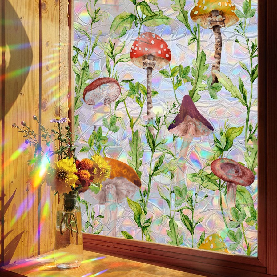 Prismatische Bloemen Raamfolie Zelfklevend Zonneblokkering voor Thuis en Kantoor