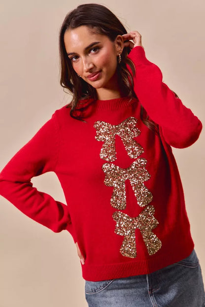 Kersttrui Rood met Pailletten en Strik Design