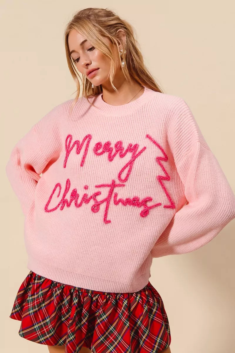 Roze Kersttrui Glitter met Weihnachten Tekst