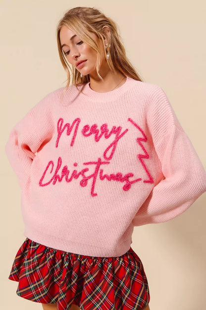 Roze Kersttrui Glitter met Weihnachten Tekst