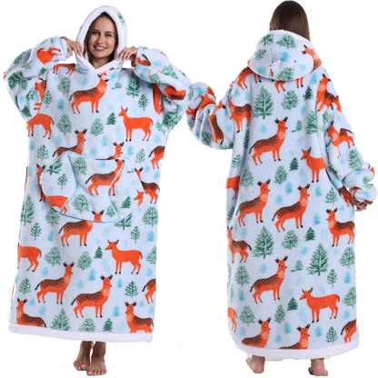 Oversized Flanel Deken Hoodie Warm en Zachte Draagdeken