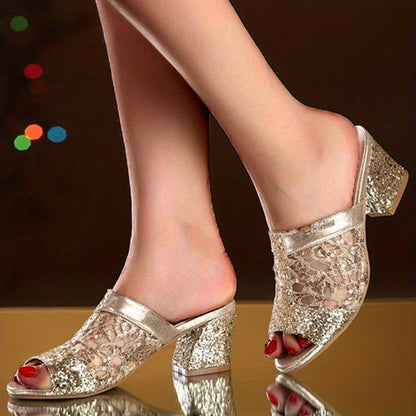 Hakken Sandalen Glitter Zomerse Stijlvolle Dameschoenen