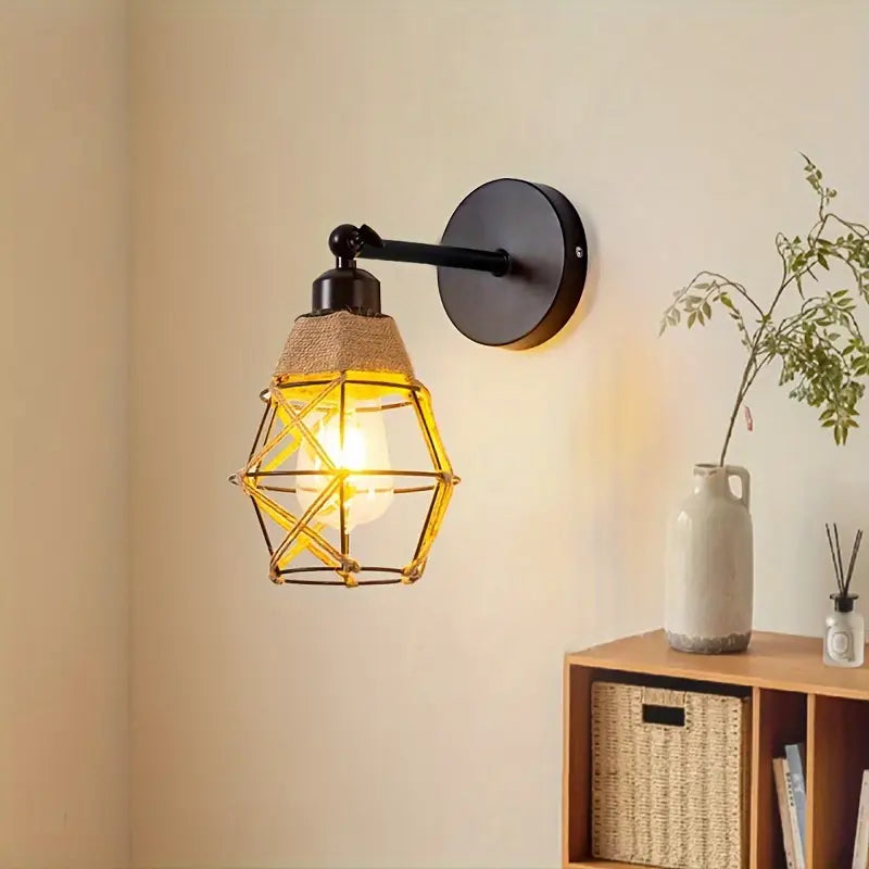 Landelijke Wandlamp van Gietijzer met Jute Snoer