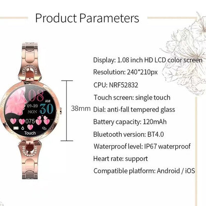 Dames Smartwatch Waterdicht met Hartslagmeting en Stappenteller