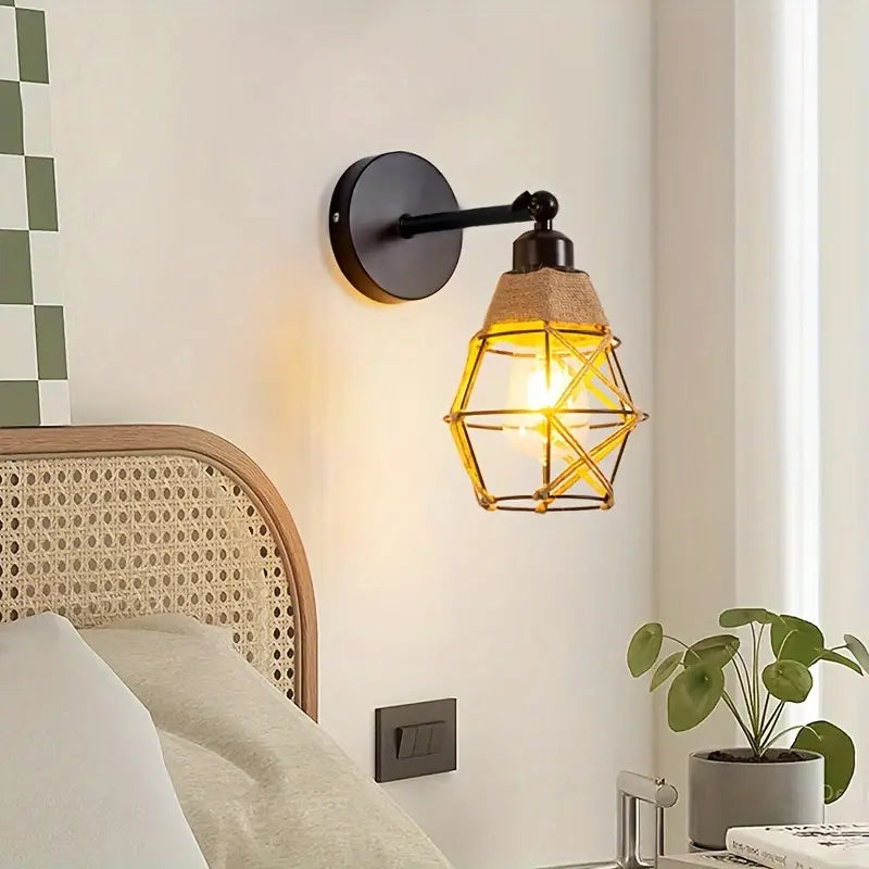 Landelijke Wandlamp van Gietijzer met Jute Snoer