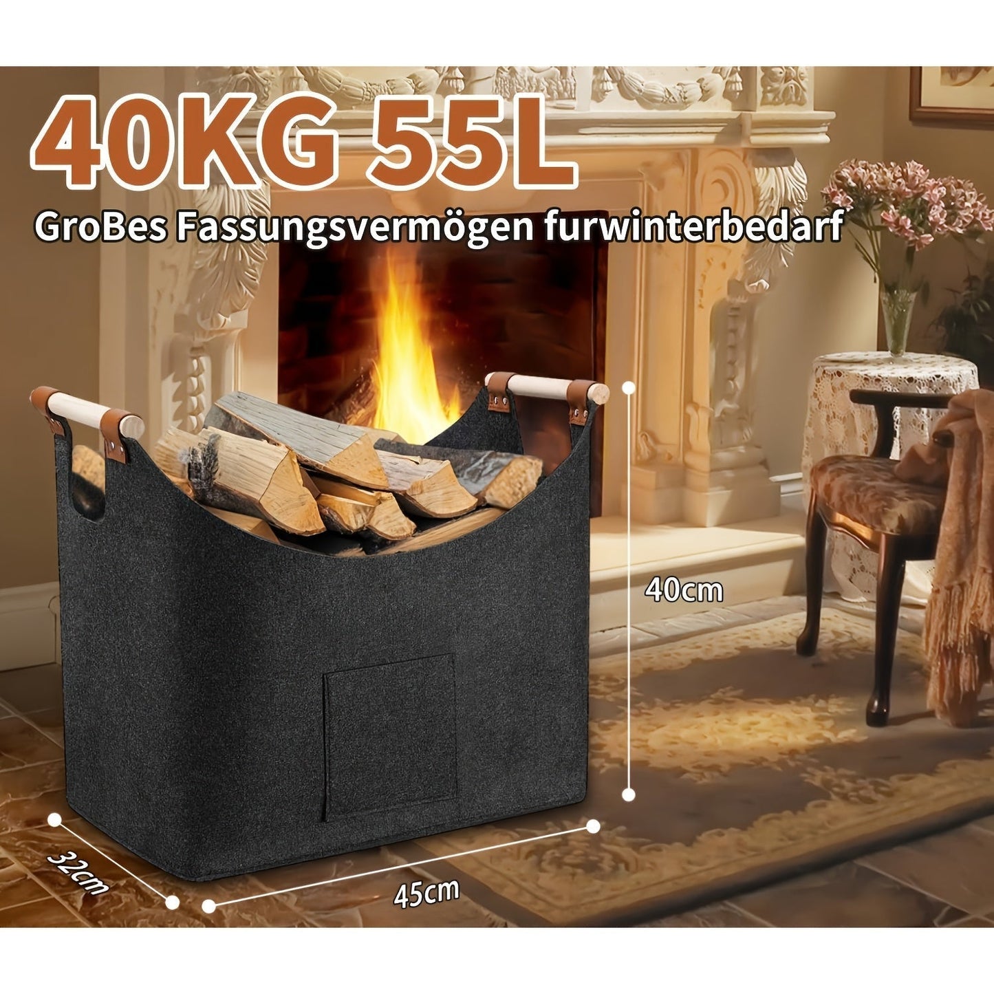 Opvouwbare Houten Koffer 55L Donkergrijs met Leder en Houten Handvatten