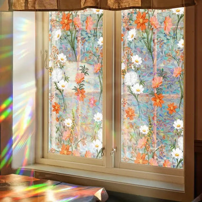 Prismatische Bloemen Raamfolie Zelfklevend Zonneblokkering voor Thuis en Kantoor