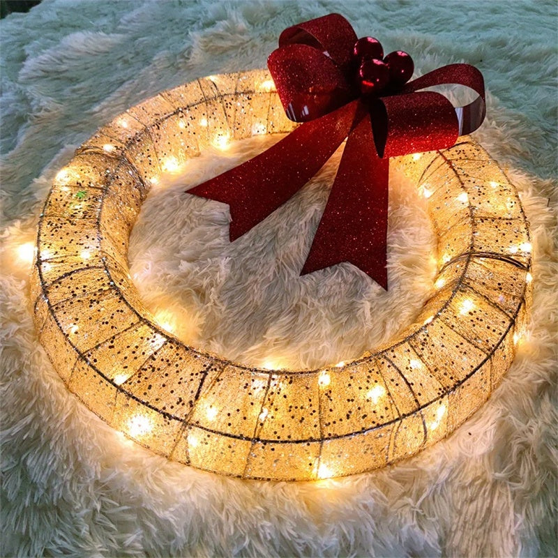 Kerstkrans LED Verlicht 50cm Luxe Groen Goud Handgemaakt