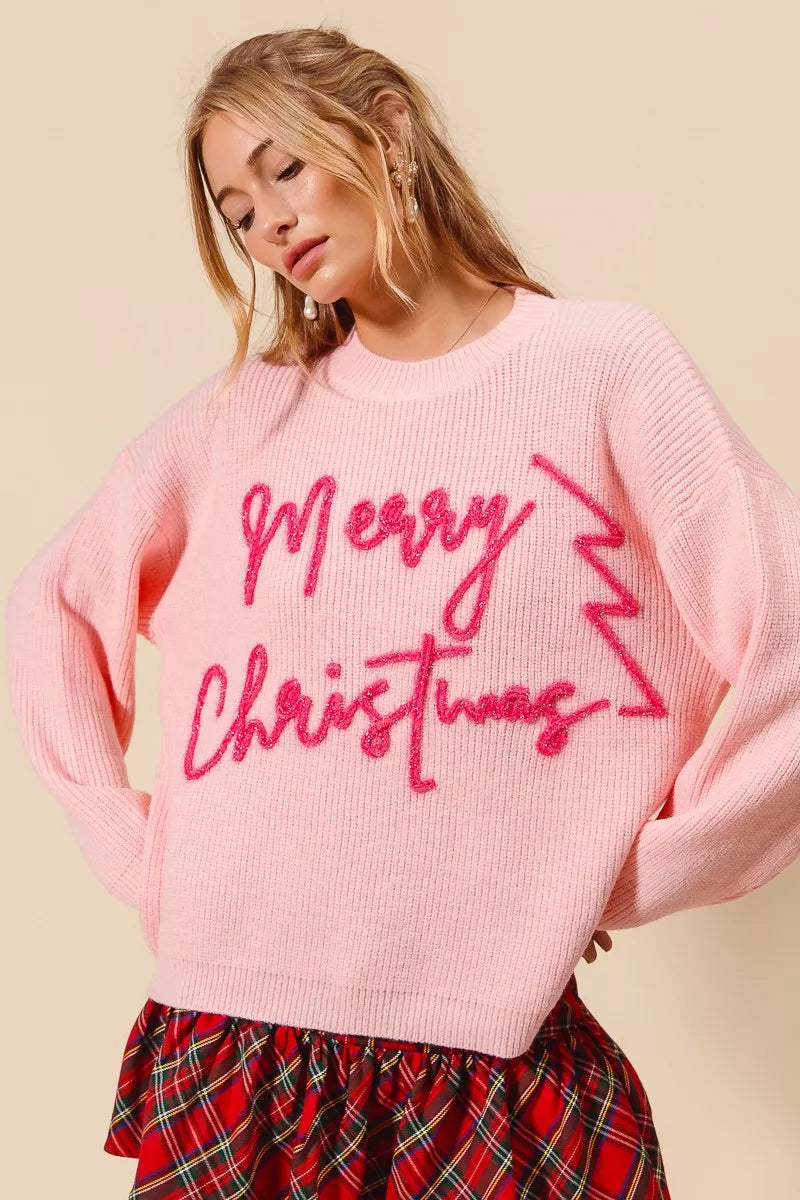 Roze Kersttrui Glitter met Weihnachten Tekst - Velinix