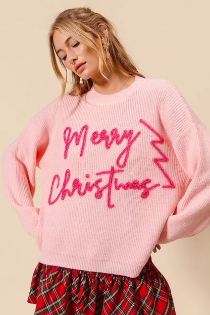 Roze Kersttrui Glitter met Weihnachten Tekst - Velinix