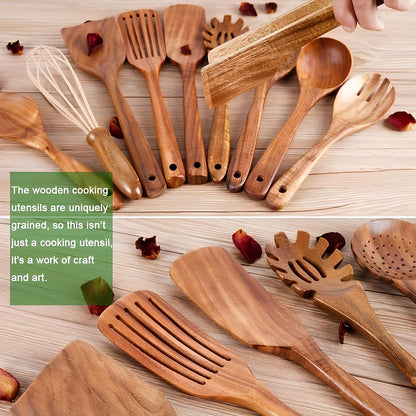 Teak Keukengereedschap Set 11-delig met Houten Houder