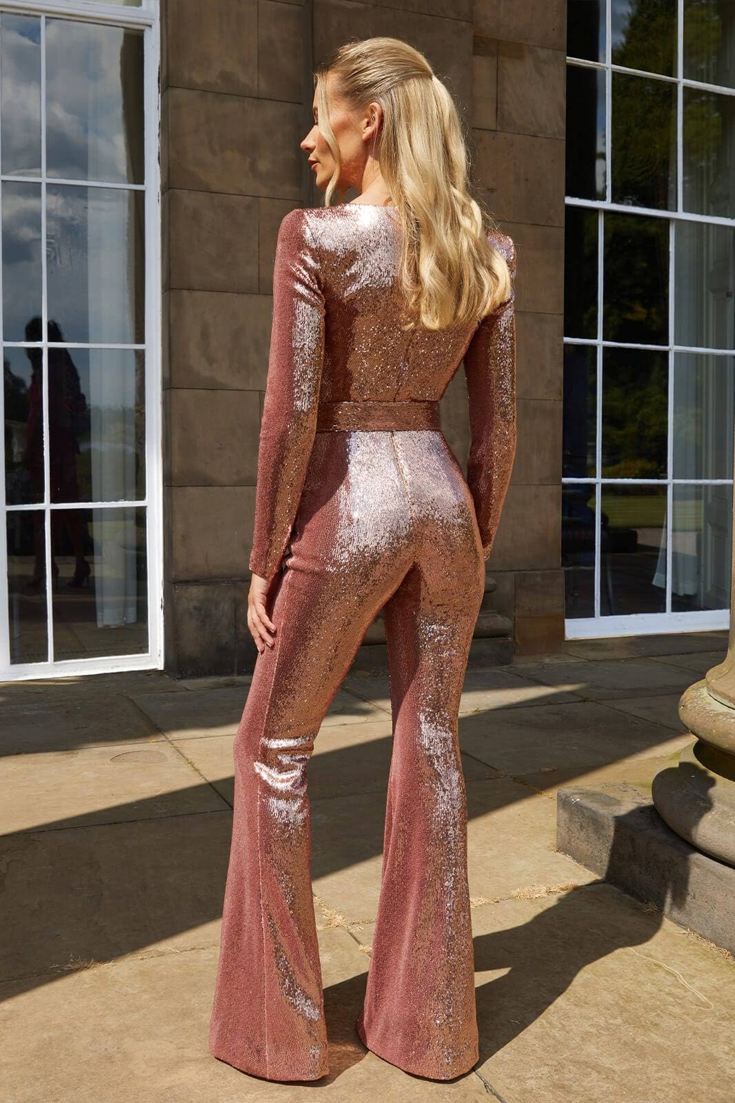 Glitter Jumpsuit Vrouw Glamoureus Feestkleding