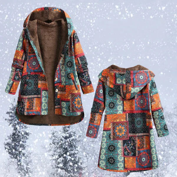 Vrouwelijke Winterjas Bloemenprint Bohemian Stijl