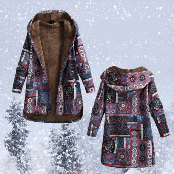 Vrouwelijke Winterjas Bloemenprint Bohemian Stijl
