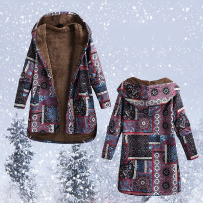 Vrouwelijke Winterjas Bloemenprint Bohemian Stijl