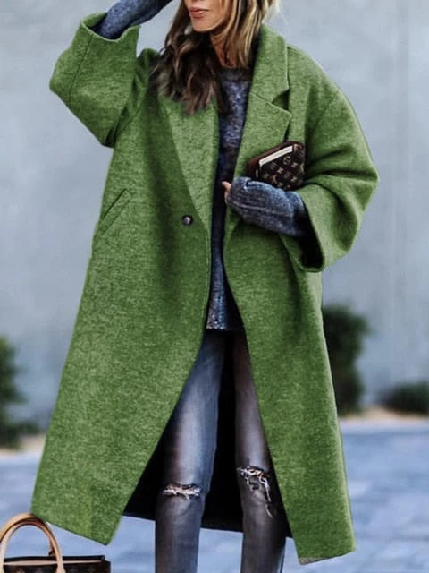 Damen Mantel Lang met Reverskraag voor Herfst en Winter