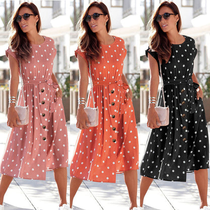 Barbro™ – Dames Midi Zomerjurk Ademend Comfort met Stippenpatroon-4