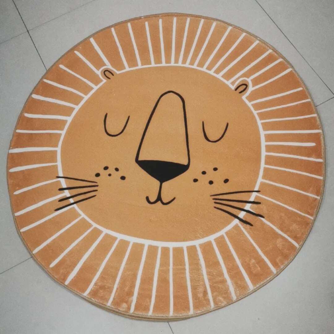 Kinder Vloerkleed Ronde Leeuw Zacht Plush 80-120cm