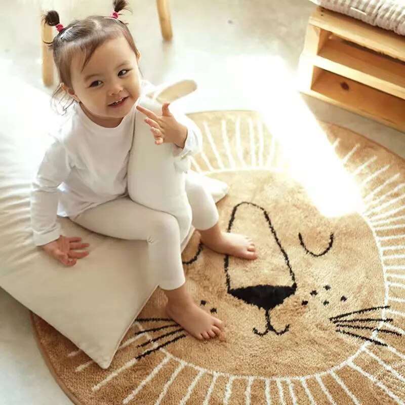 Kinder Vloerkleed Ronde Leeuw Zacht Plush 80-120cm