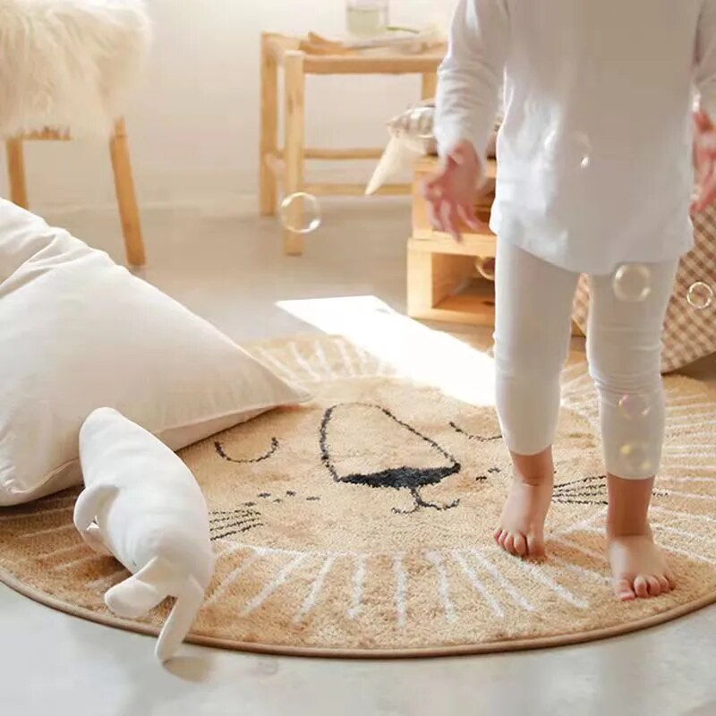 Kinder Vloerkleed Ronde Leeuw Zacht Plush 80-120cm