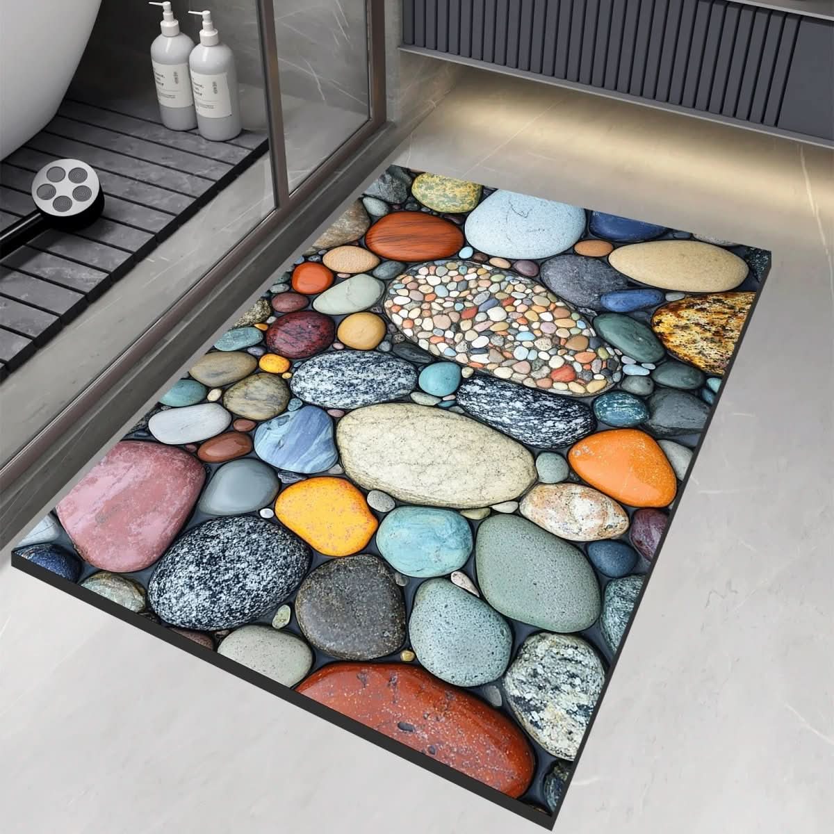 Badmat Sneldrogend Steenlook Antislip Hoge Absorptie - Velinix