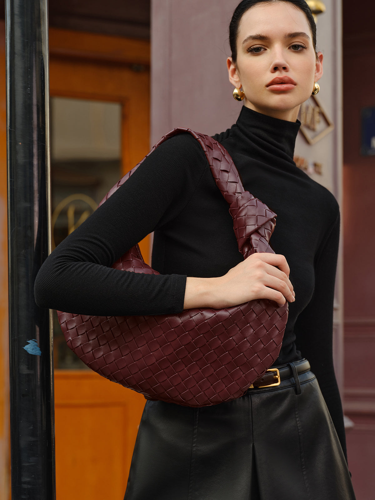 Dames Schoudertas Zwart PU Leer Look