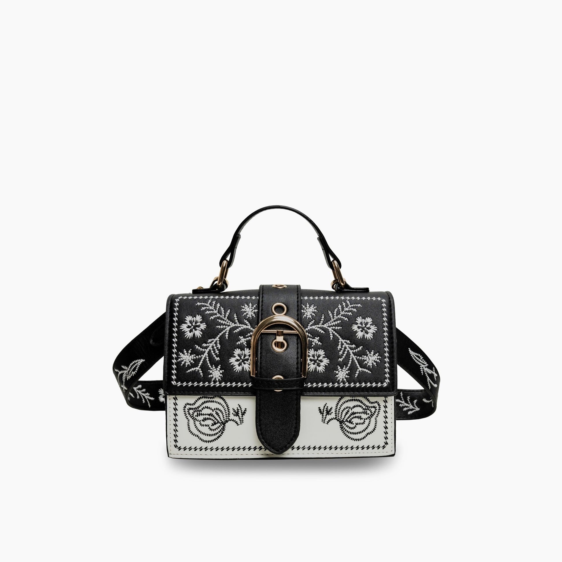 Crossbody Tas Bloemen Borduurwerk Leer Kleurrijk - Velinix