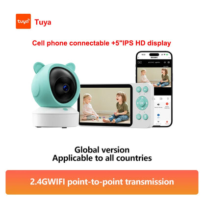 Babyfoon met Camera en Wifi, 5 Inch Scherm en 1080P Videobeeld