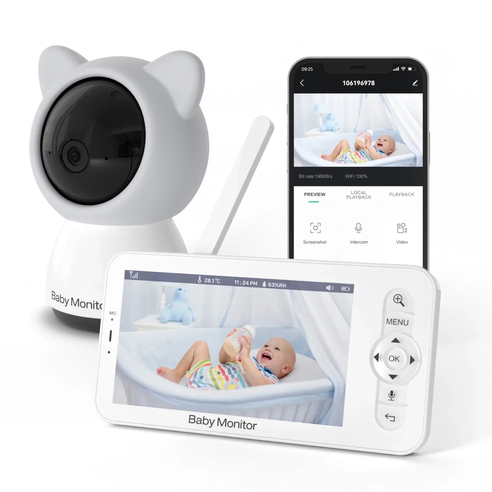 Babyfoon met Camera, 5 Inch HD Scherm en Nachtzicht - Velinix