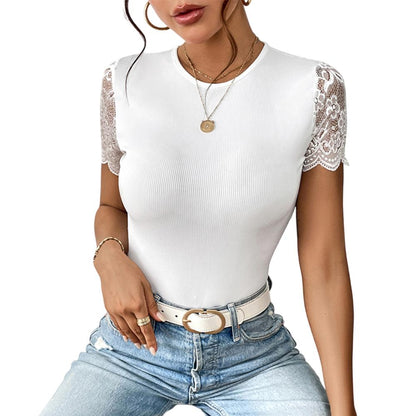 Vrouwelijke Bodysuit Korte Mouw Zwart of Wit Kanten Thong