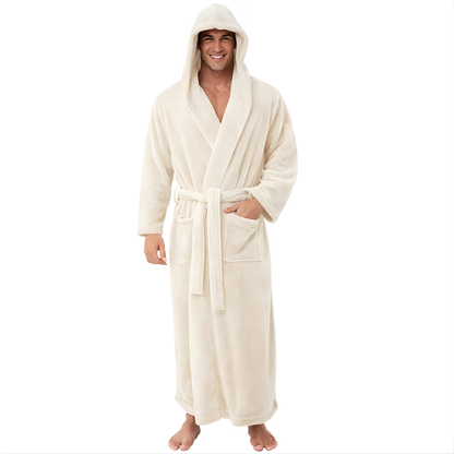 Heren Badjas Lange Pluche Warme Badjas met Capuchon