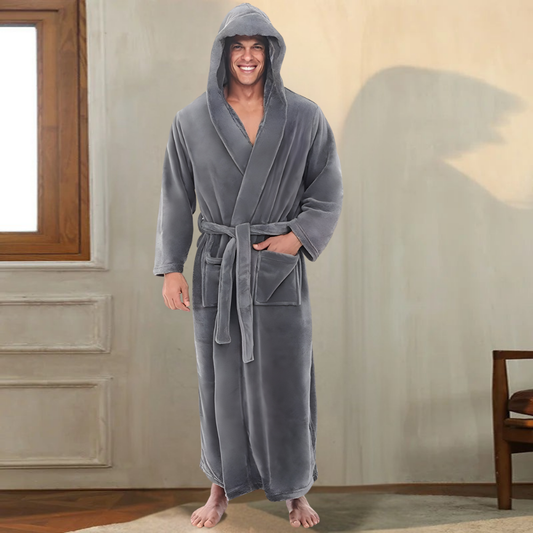 Heren Badjas Lange Pluche Warme Badjas met Capuchon - Velinix
