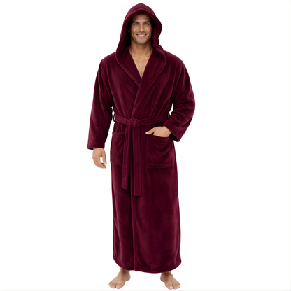 Heren Badjas Lange Pluche Warme Badjas met Capuchon