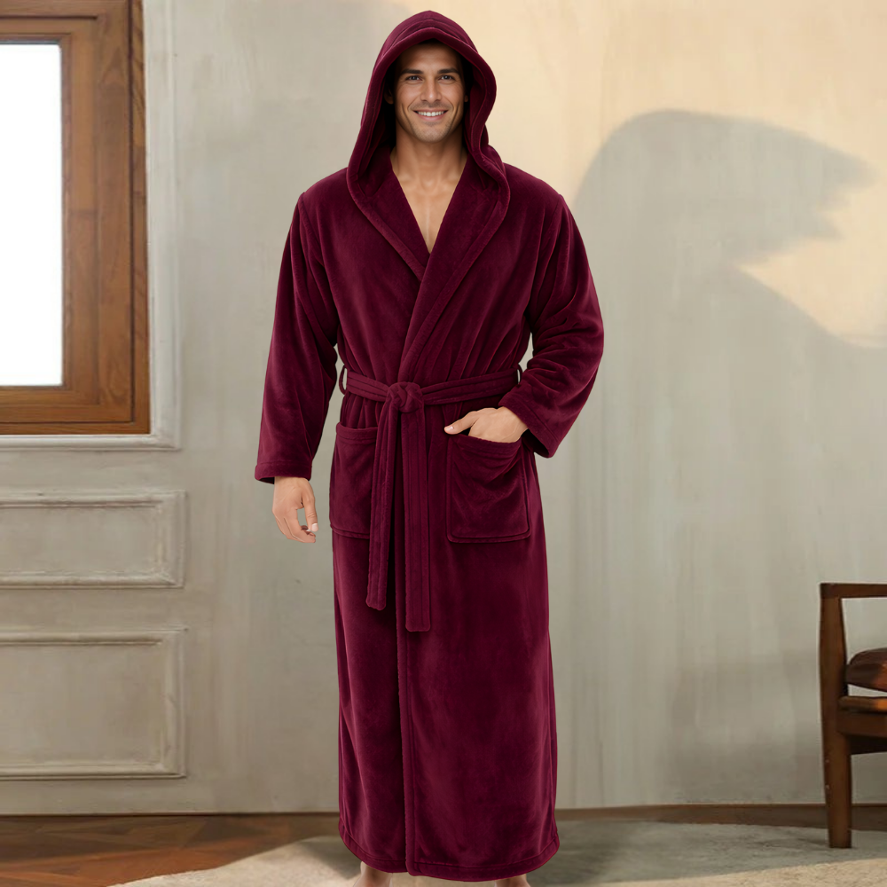 Heren Badjas Lange Pluche Warme Badjas met Capuchon