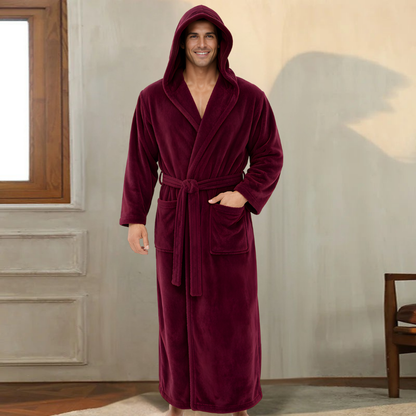 Heren Badjas Lange Pluche Warme Badjas met Capuchon