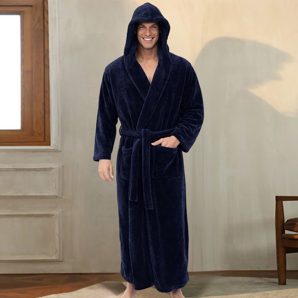 Heren Badjas Lange Pluche Warme Badjas met Capuchon