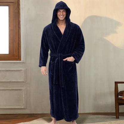 Heren Badjas Lange Pluche Warme Badjas met Capuchon