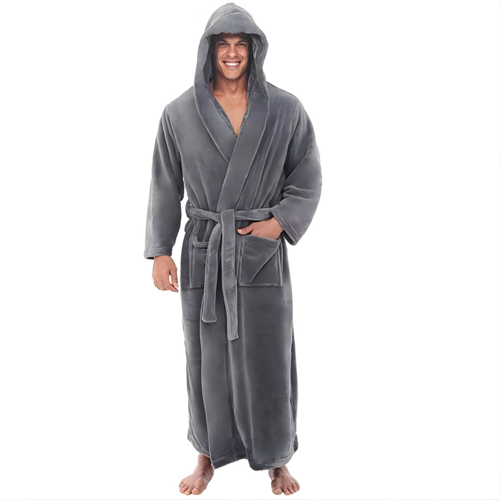 Heren Badjas Lange Pluche Warme Badjas met Capuchon