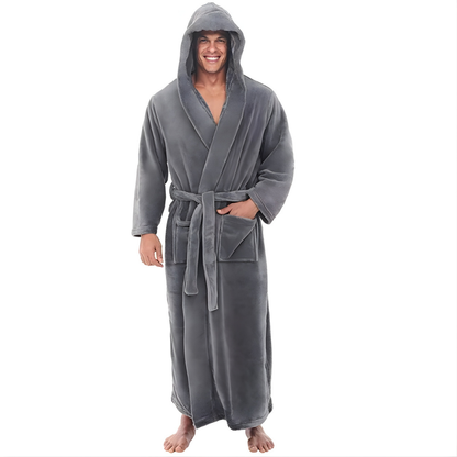 Heren Badjas Lange Pluche Warme Badjas met Capuchon
