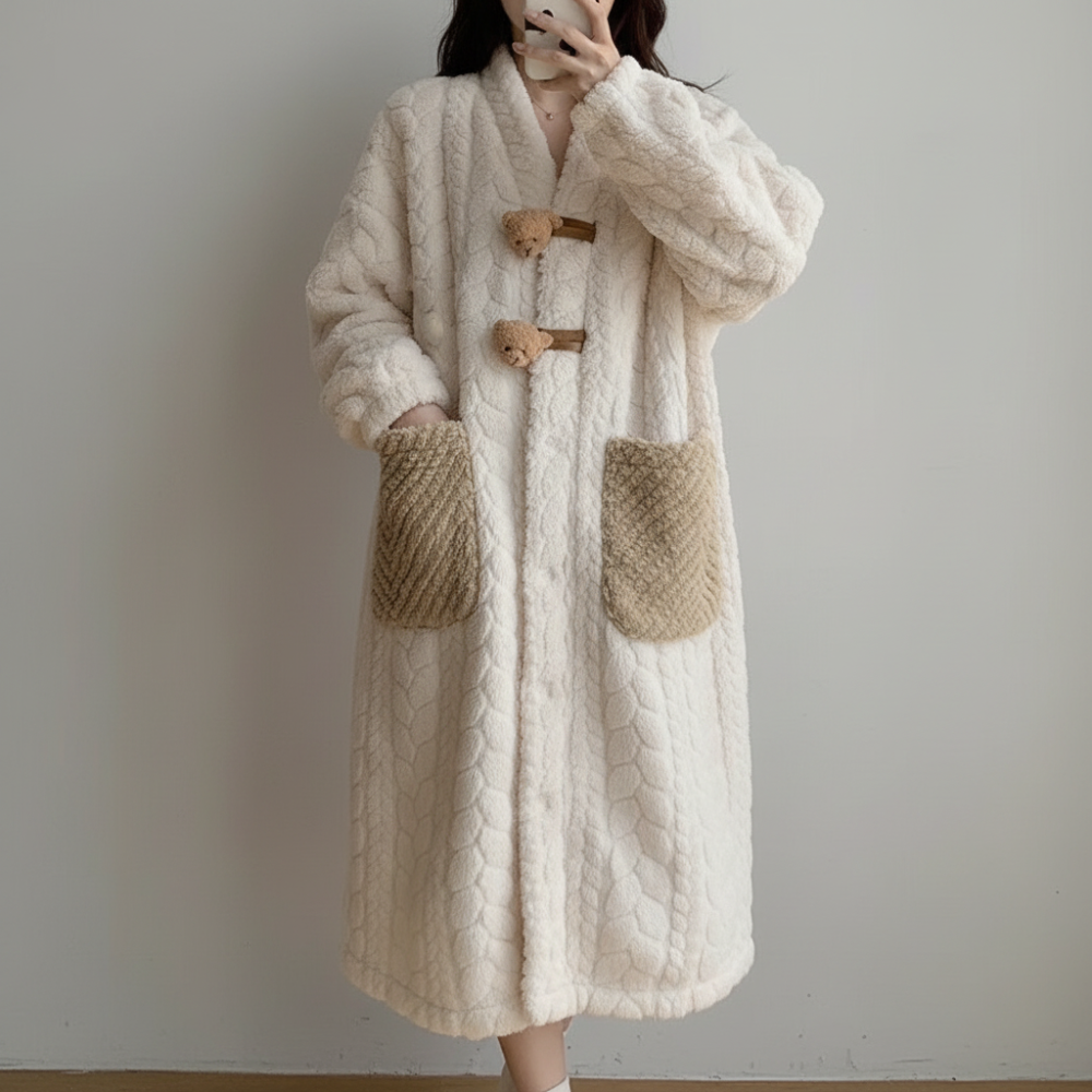 Dames Badjas Met Capuchon Lange Zachte Lounge Badjas Warm