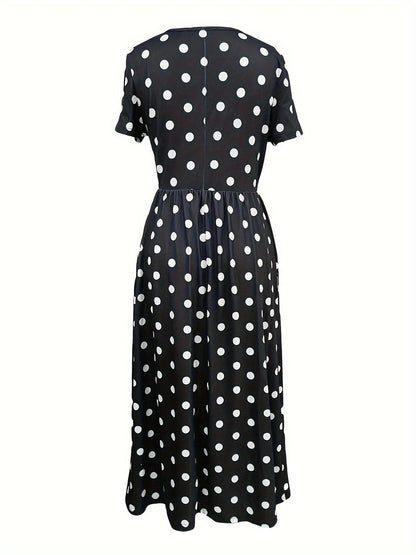Belladot™ – Dames Midi-jurk met Puntpatroon en Korte Mouwen Ademend Comfort-3