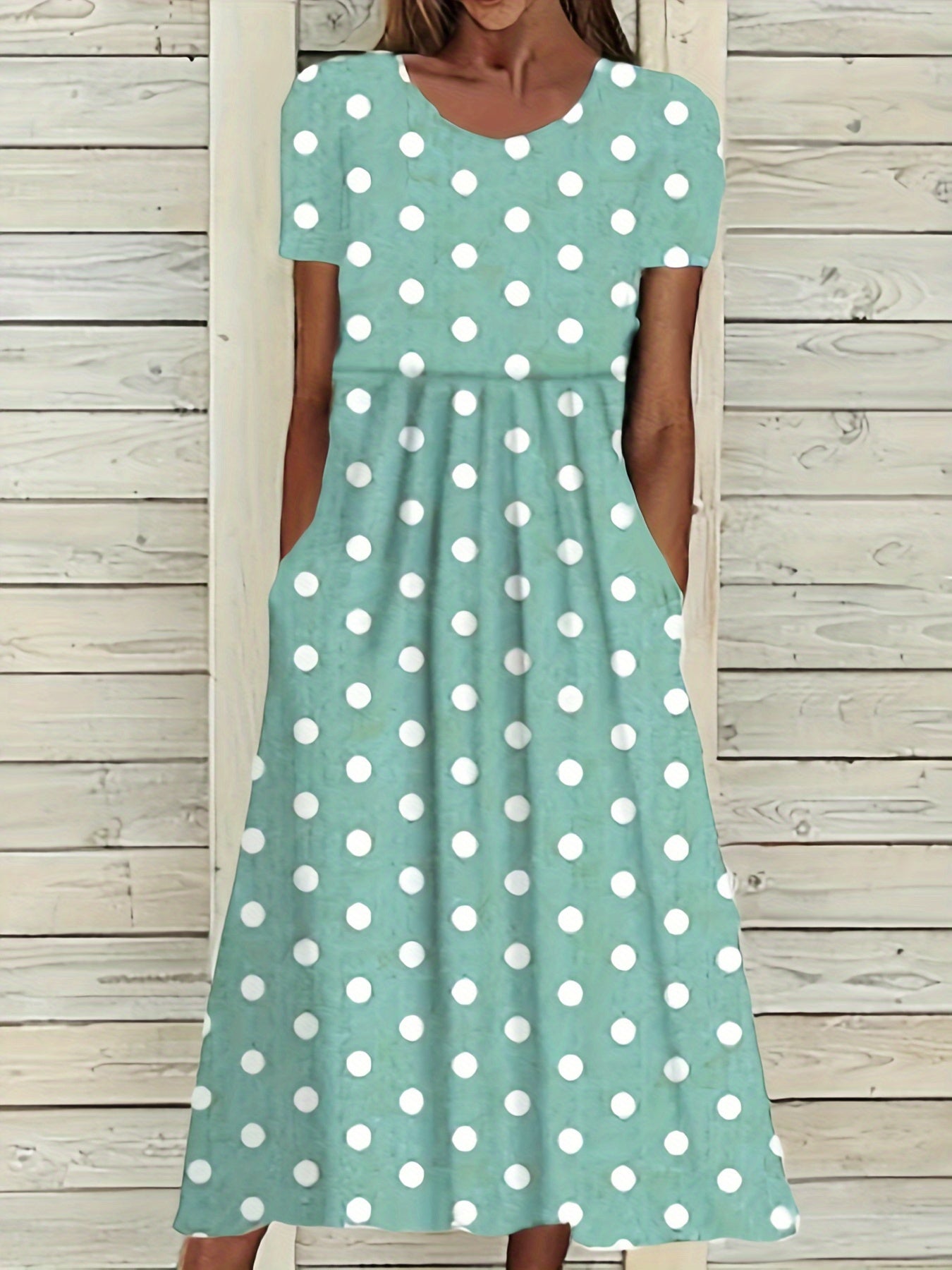 Belladot™ – Dames Midi-jurk met Puntpatroon en Korte Mouwen Ademend Comfort-5