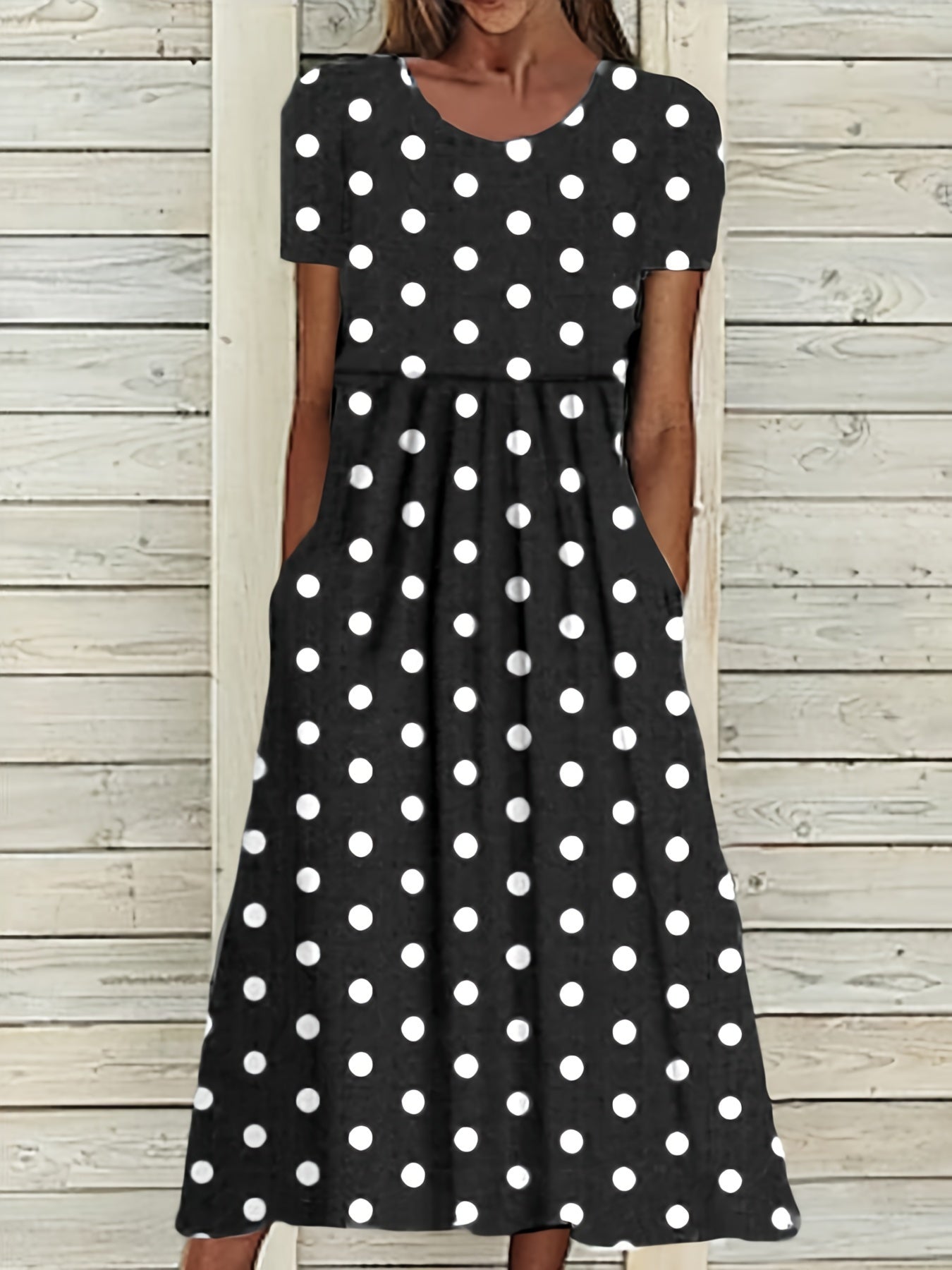 Belladot™ – Dames Midi-jurk met Puntpatroon en Korte Mouwen Ademend Comfort-1