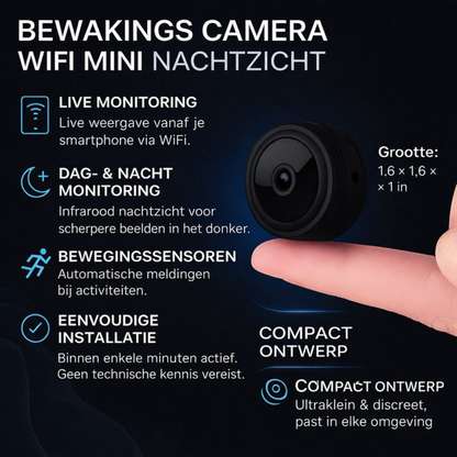 Wifi Beveiligingscamera Mini met Nachtzicht en Draadloze Bewaking