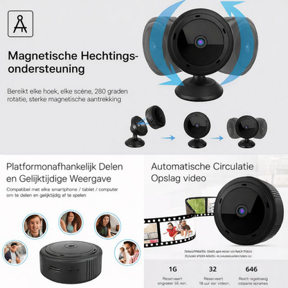 Wifi Beveiligingscamera Mini met Nachtzicht en Draadloze Bewaking