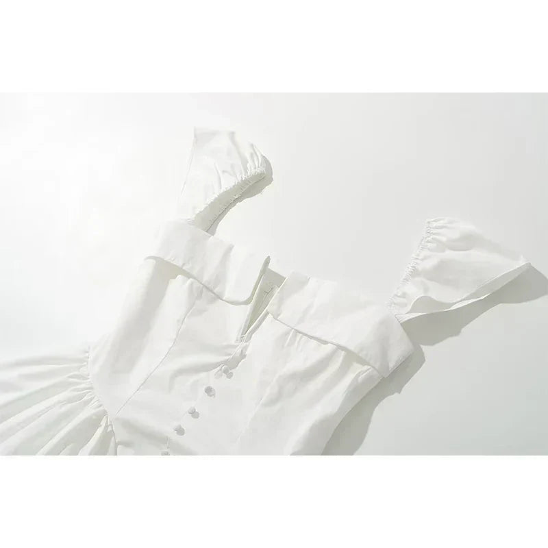 Biała Letnia Sukienka Mini dla Kobiet, Rozkloszowana, Krótki Rękaw, S/M/L 4