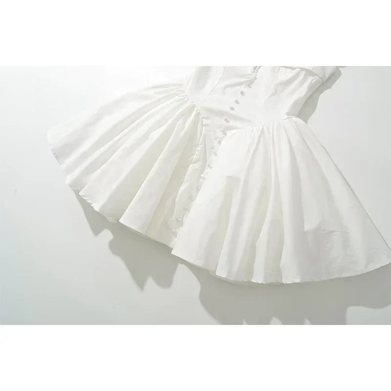 Biała Letnia Sukienka Mini dla Kobiet, Rozkloszowana, Krótki Rękaw, S/M/L 5