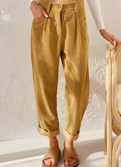 Hoge Taille Corduroy Broek Dames Losvallend Millenium Stijl