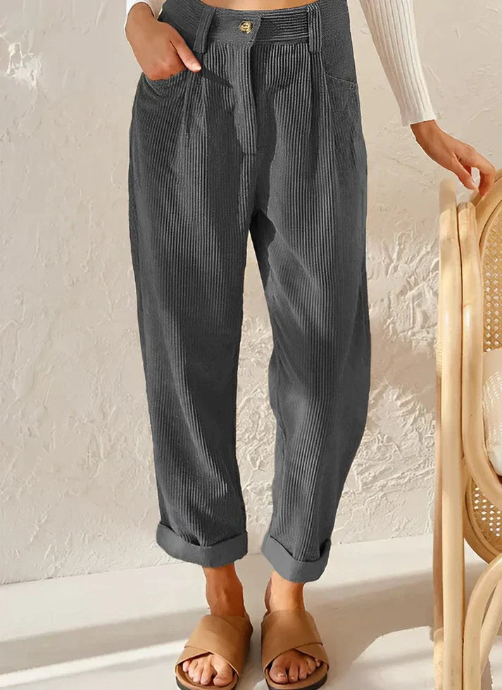 Hoge Taille Corduroy Broek Dames Losvallend Millenium Stijl