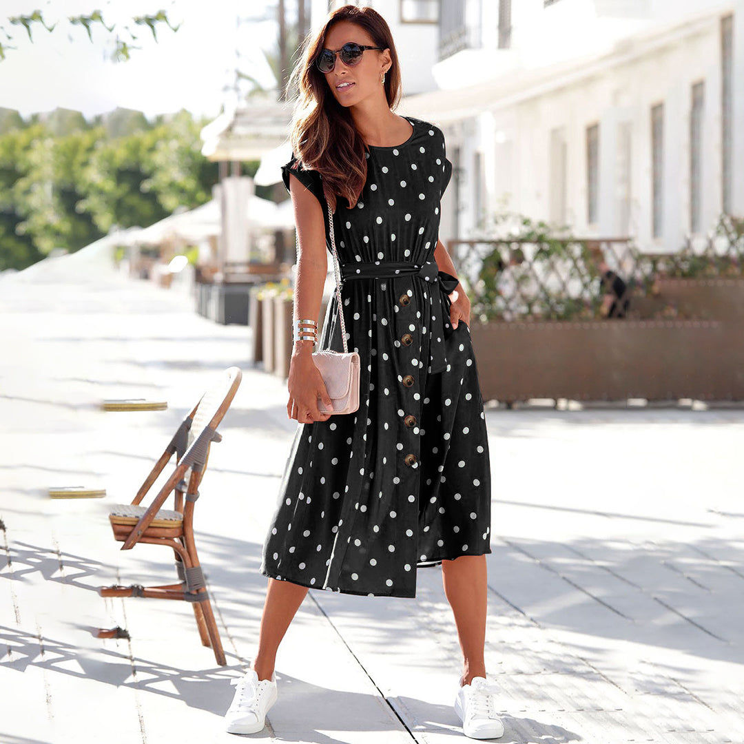 Barbro™ – Dames Midi Zomerjurk Ademend Comfort met Stippenpatroon-1
